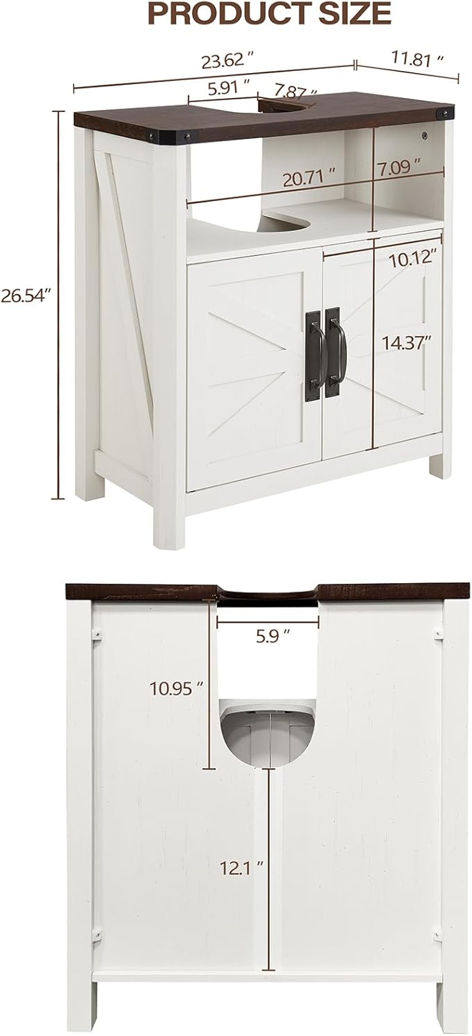Bathroom Floor Cabinet, Farmhouse Storage Cabinet, Adjustable Shelf, Barn Doors, Cabinet for Bathroom, Kitchen, Living Room(Antique White)