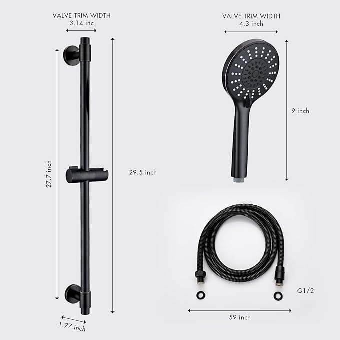 Adjustable Shower Slide Bar with 5-Function Handheld Shower Head, Stainless Steel Grab Slide Bar Combo with Extra Hose (Oil Rubbed Bronze)