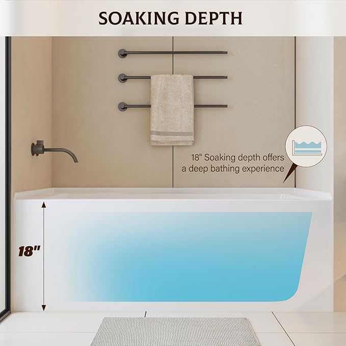 Acrylic Skirted Drop-In Bathtubs 60×32 Inch – Right Hand Drain & Overflow Drop-In Bathtub, Modern Alcove Soaking Bath Tub with Single Skirt Design for Relaxing Home Spa Experience, Easy Installation