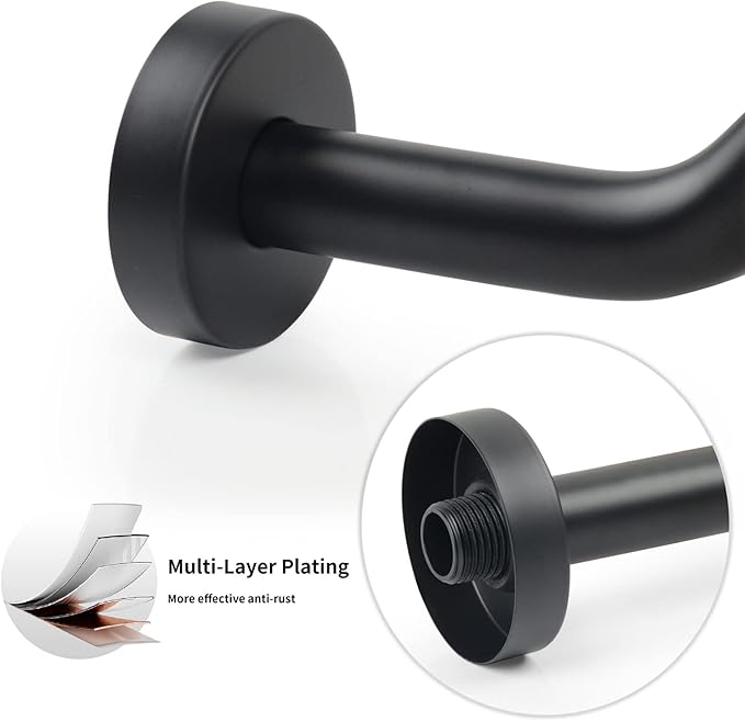 S Shape Shower Arm with Flange,High Rise Shower Head Extension Arm,Stainless Steel 15.5 Inch Shower Arm Extension,Matte Black,9Z3MK