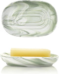 Elegant Ceramic Soap Dish for Shower with Unique Marble Texture, Decorative Bar Soap Holder for Bathroom & Kitchen, Easy Clean Versatile Oval Soap Dishes for Soap Bar