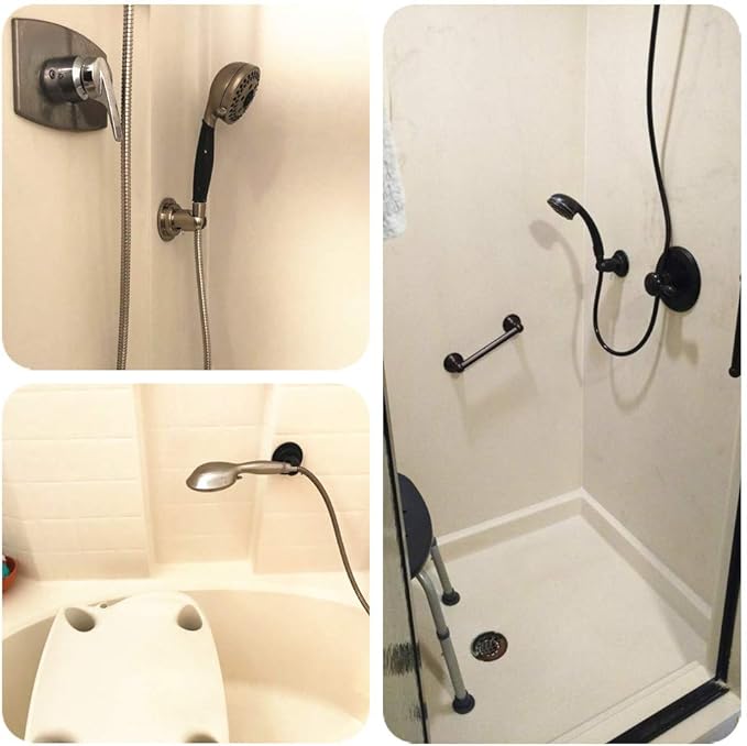 JiePai Vacuum Suction Cup Shower Head Holder,Adhesive Adjustable Suction Handheld Shower Holder Bracket,Removable Wall Mount Holder for Bathroom,Chrome