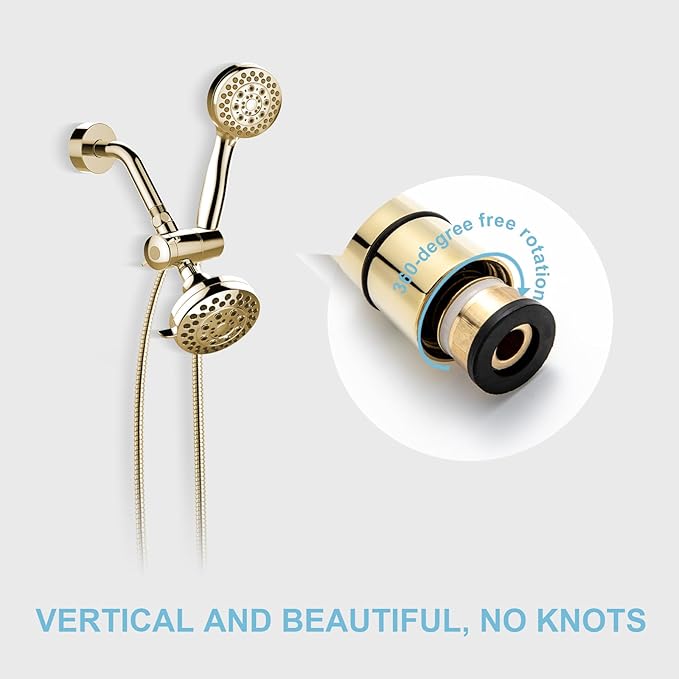 OFFO Shower Hose, 80 in Kink Free Stainless Steel Shower Hose Attachment Electroplating Handheld Shower Head Hose Flex Hoses Extension with Brass Insert & Nut for Pet Bathing Cleaning, Gold