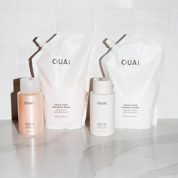 OUAI Thick Shampoo - Moisturizing Shampoo with Keratin, Marshmallow Root, Shea Butter, Avocado Oil for Thick Hair - Strengthens & Hydrates Strands - Paraben, Phthalate & Sulfate Free (10 Fl Oz)