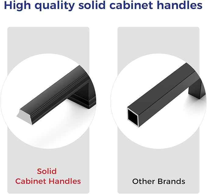 Ravinte Hardware 20 Pack Matte Black Cabinet Pulls, 5 Inch (128mm) Hole Center Zinc Alloy Drawer Handles for Kitchen Cabinets, Cupboards, Dressers, Square Solid Metal Hardware