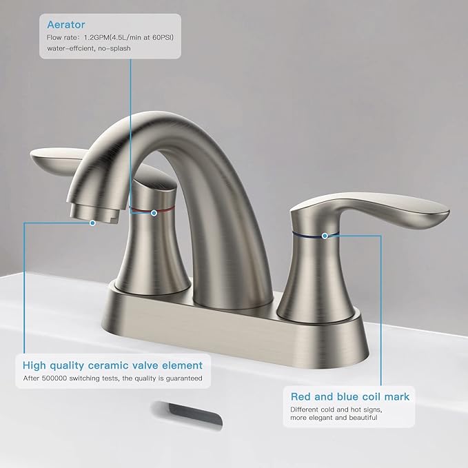 Bathroom Faucet, 4 Inch Bathroom Faucets for Sink 3 Hole, Centerset Bathroom Sink Faucet with Pop Up Drain and cUPC Lead-Free Hose(Brushed Nickel)