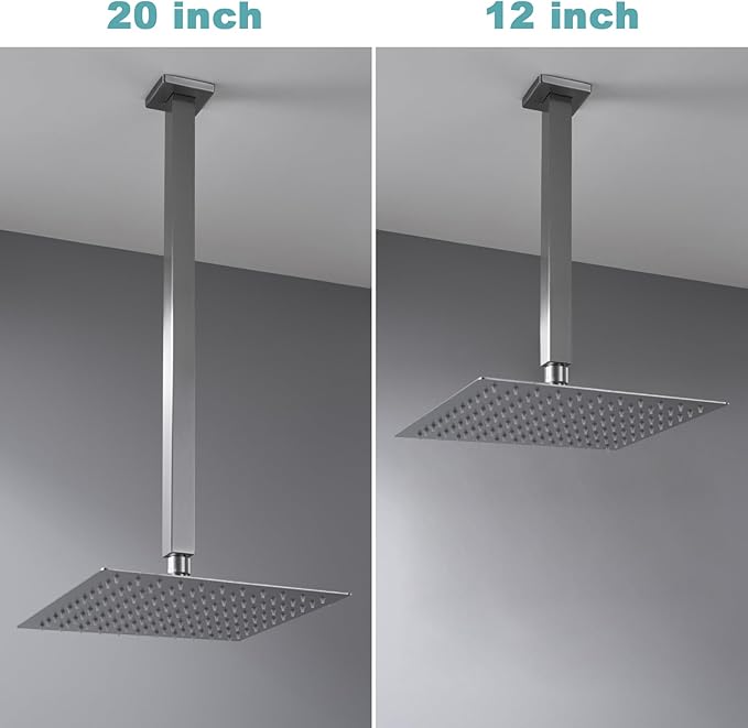 BESTILL 20 Inch Brushed Nickel Ceiling Mount Shower Arm and Flange, Square Rain Shower Arm