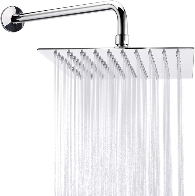 NearMoon Square Rain Shower Head With Extension Arm, Large Stainless Steel Rainfall Shower-Waterfall Full Body Coverage (8 Inch, Chrome)