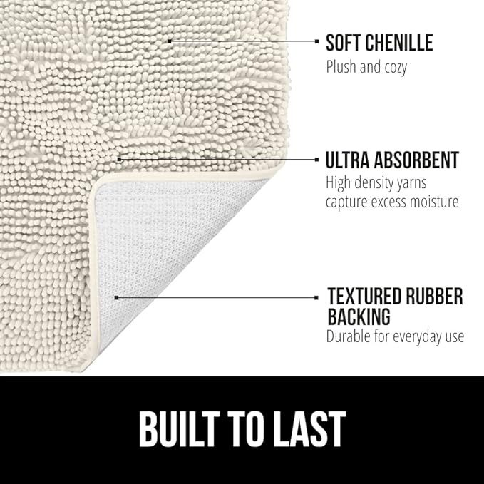 GORILLA GRIP Bathroom Rug Sets, Soft Chenille 2 Piece Area Rugs Set, Toilet Base Mat and 30x20 Carpet, Absorbent Microfiber Washable Mats Dry Quickly, Home Décor and Bath Room Accessories, Ivory