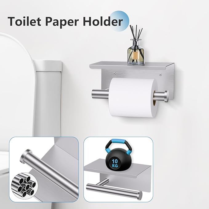 TNOMS Brushed Nickel 5 Pieces Towel Bar Set Bathroom Hardware Set Upgraded Toilet Paper Holder with Shelf,Towel Holder Set for Bathroom Stainless Steel Wall Mounted 23.6 Inch