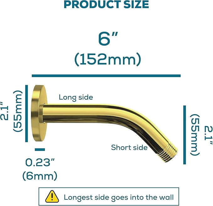 SparkPod 6 Inch Shower Arm with Flange - Solid Stainless Steel Shower Head Extension Arm - Wall-Mounted for Fixed & Handheld Showerheads - Teflon Tape Included (Standard 6", Egyptian Gold)