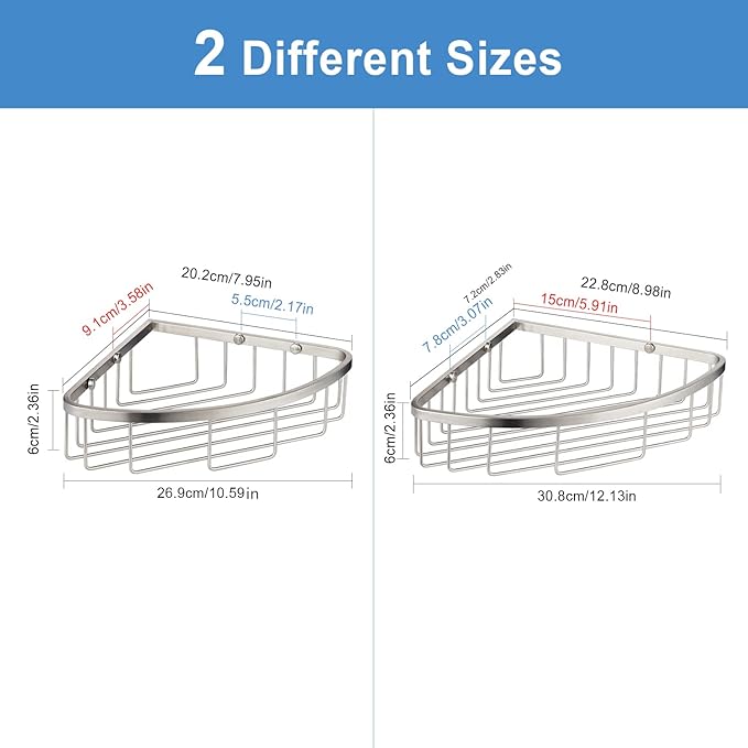 Corner Shower Caddy Organizer, SUS304 Stainless Steel Heavy Duty Rust-Proof Shelf Shampoo Holder, Wall Mounted Storage Rack for Bathroom Kitchen, 2 Packs Brushed Nickel
