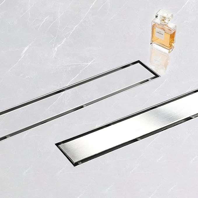 Linear Shower Drain, 28 inch Drain with Tile Insert 2-in-1 Panel, Brushed 304 Stainless Steel Shower Floor Drain, Linear Drain with Hair Strainer and Adjustable Feet