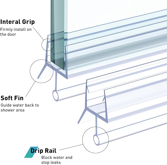 Shower Door Bottom Seal,2 PCS 3/8" X 36" Shower Door Sweep for 3/8 Inch Glass,Frameless Glass Door Seal Strip to Seal 11mm Gap,Stop Shower Leaks and Create a Water Barrier