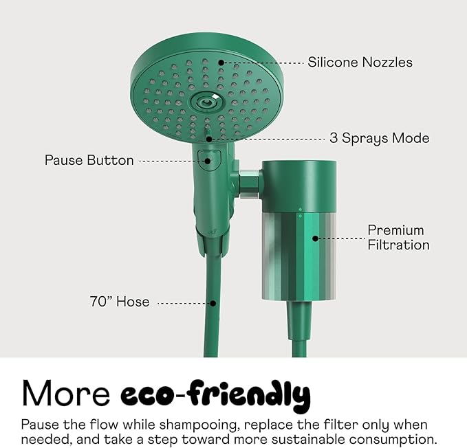 Sproos - Handheld Showerhead, High Performance Filtration System for Healthier Hair and Skin, Extra Long 70 Inch Hose, 3 Customized Spray Functions, 6 Colors (Moonlight, Shower Filter Set)