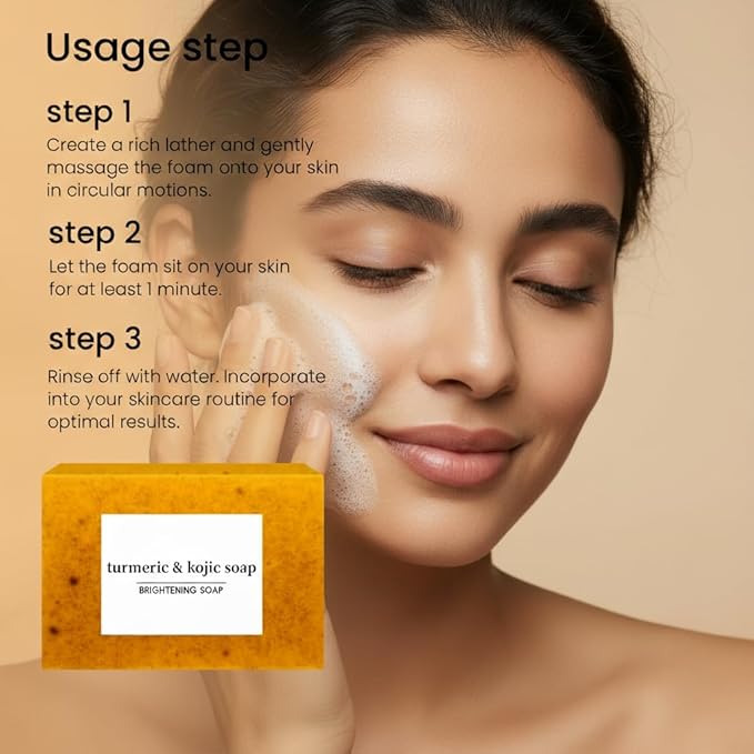 Lemon Turmeric Kojic Acid Soap, Natural Turmeric Handmade Soap for Face and Body, Organic Use Skin Care Soaps, Gentle Cleansing Suitable for All Skin Types (3pcs)