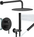 BESy Shower System with 10 Inch Round Rain Shower Head and Handheld Wall Mounted, High Pressure Rainfall Heads Shower Faucet Fixture Combo Set with 2 in 1 Spray Showerhead for Bathroom, Matte Black