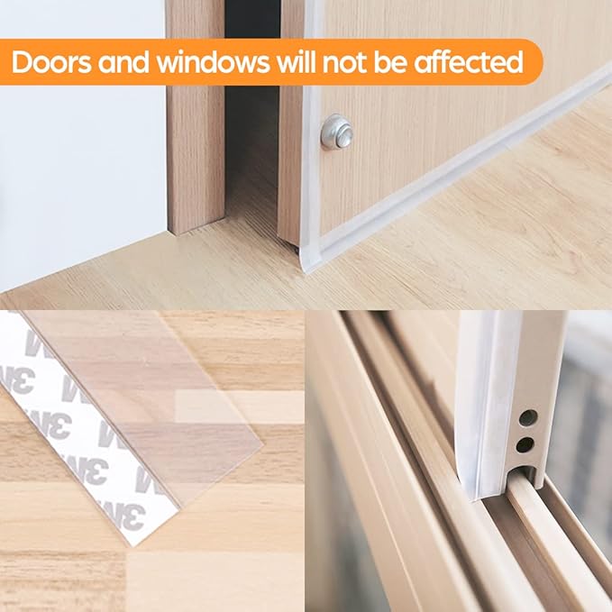 33.5 FT Weather Stripping Door Seal Strip,Shower Door Bottom Seal,Self Adhesive Door Insulation Strip for Door Frame,Windows and Shower Glass Gaps (Transparent, 25+35mm)