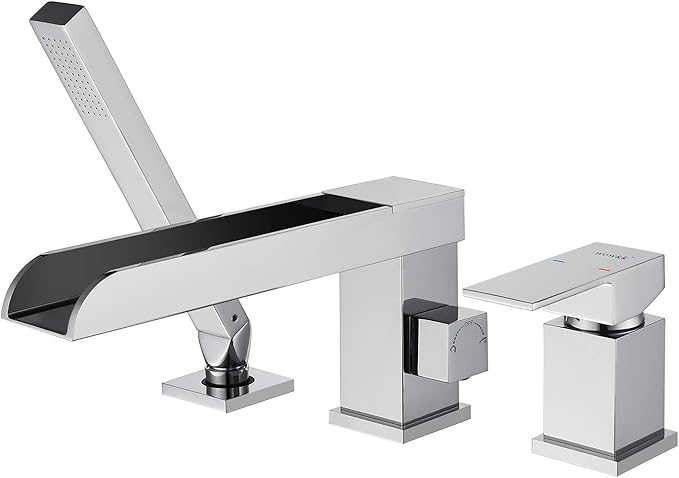 Waterfall Roman Tub Faucets Deck Mount Chrome Bathtub Faucets Brass Tub Filler Bathroom Faucets with Hand Shower