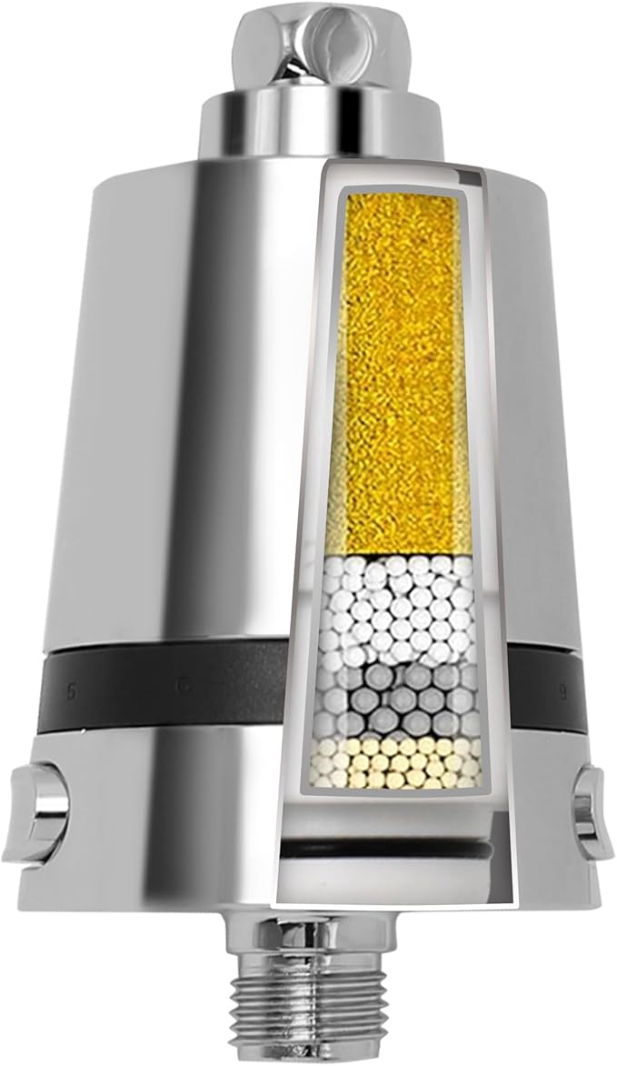 Hard Water Shower Filter - Removes Chlorine, Heavy Metals & Scale - KDF Technology for Softer Skin & Hair - Fits Most Rain & Handheld Showerheads - (CP Version)