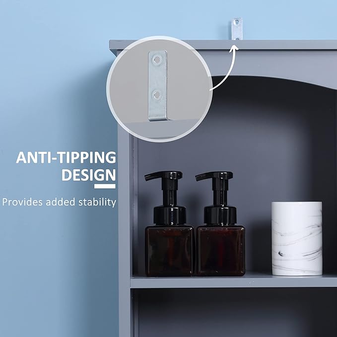 HOMCOM Bathroom Storage Cabinet, Free Standing Bathroom Storage Unit, Tall Linen Tower with 3-Tier Shelves and Drawer, Grey