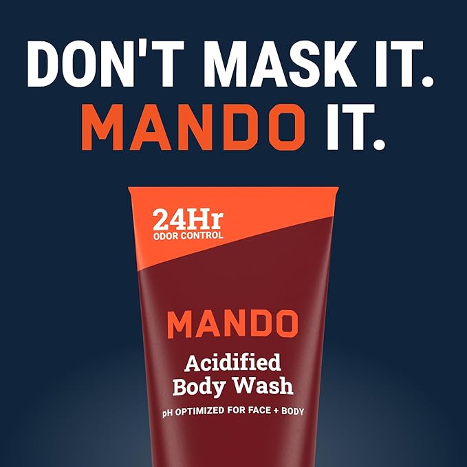 Mando Odor Shield Body Wash - 24 Hour Control - Removes Odor Better than Soap - SLS Free, Paraben Free, Skin Safe - 8.5 Ounce (Pack of 2) (Bourbon Leather)