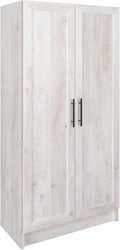 Prepac Elite Storage Accent Cabinet with Panel Doors, Rustic White Cupboard, Bathroom Cabinet, Pantry Storage with 3 Shelves 16.75" D x 32" W x 65" H