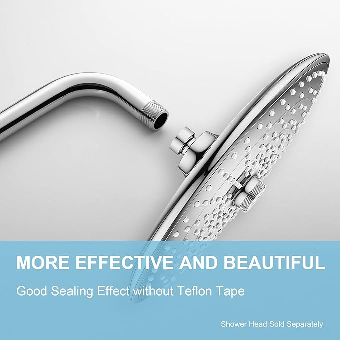 OFFO Shower Arm with Flange, 12 in Wall Mount Replacement Angle Shower Head Arm Wall-Mounted For Fixed Shower Head & Handheld Showerhead, Chrome