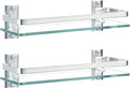 AIJALY 2 Pack Bathroom Glass Shelf,15.7 Inches Silver Bathroom Shower Glass Shelf Wall-Mounted, Metal Storage Floating Kitchen Shelf