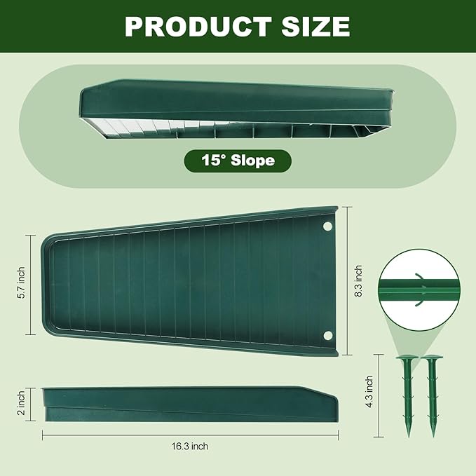 Gutter Downspout Splash Block,16.3"Drain Gutter Guard Diverter,Gutter Downspout Extensions for Water Drainage, Fixable Down Spout Drain Trays,Drainage to Protect House Foundations (2PC Green)