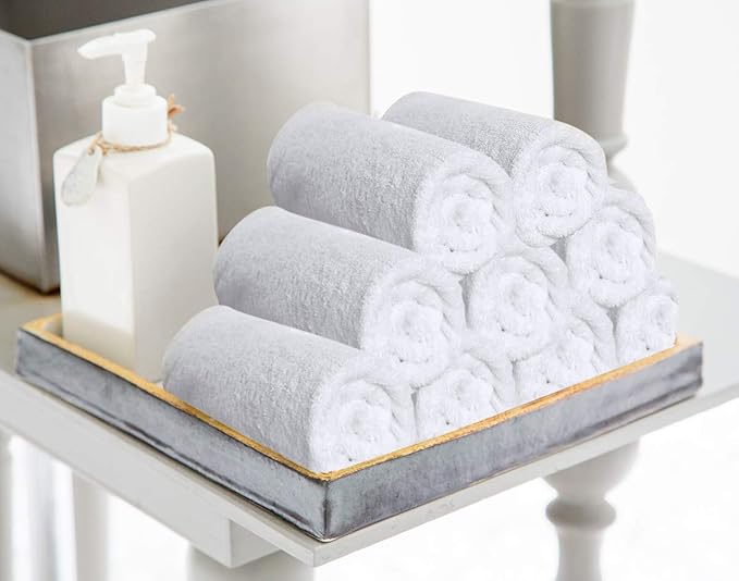Utopia Towels 12 Pack Cotton Washcloths Set, 100% Ring Spun Cotton, Premium Flannel Face Cloths, Highly Absorbent and Soft Feel Fingertip Towels, Grey, White