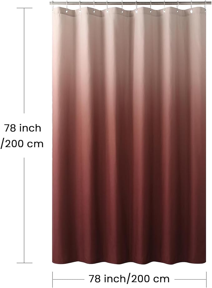 Long Fabric Shower Curtain, Burgundy Ombre Microfiber Cloth Shower Curtains for Bathroom, Modern Waterproof Bathroom Curtains, 78" W x 78" H