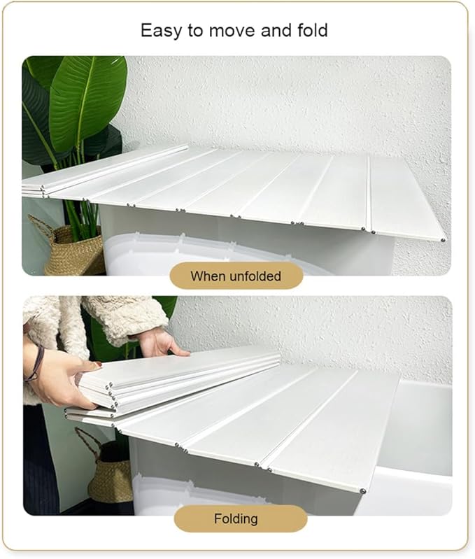Adjustable Foldable Dust-Proof Bathtub Cover White,Waterproof Shutter Bathtub Tray & Laptop Desk 2 in 1 Fits Most Tubs,Modern Bath Tub Racks for Home (0.7Mx1.1M（2.3FTx3.6FT）, 0.47in Thick)