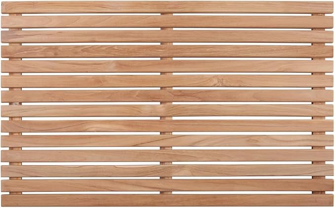 Nordic Style Premium Teak Shower + Bath Mat for Indoor + Outdoor Use | Non-Slip Wooden Platform for Spa, Sauna, Shower, Pool, Bath, Hot Tub | Flooring Decor and Protector