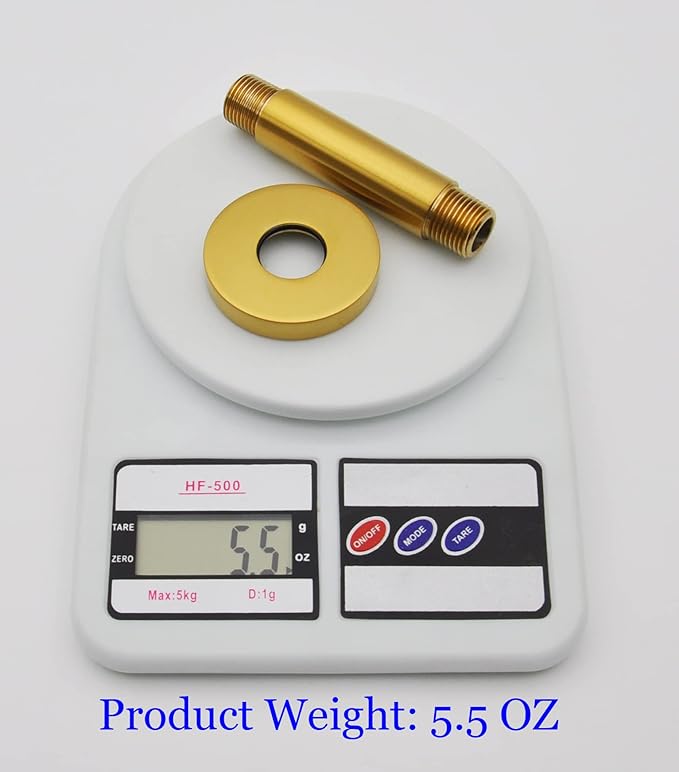 Aquaiaw Shower Arm and O-Ring Flange, 3 inch, Solid Brass, Round, Both Soldered 1/2 NPT Tapered Threads, Straight Shower Arm Extension, Ceiling Shower Head Arm for Rainfall Shower (Brushed Gold)