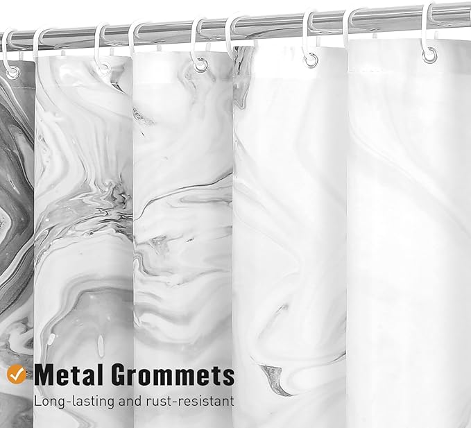 MitoVilla Grey Marble Long Shower Curtain 72 x 78, Abstract 78 inch Long Fabric Shower Curtain for Chic Luxury Bathroom Decor, Modern Ombre Watercolor Shower Curtains 78 inch