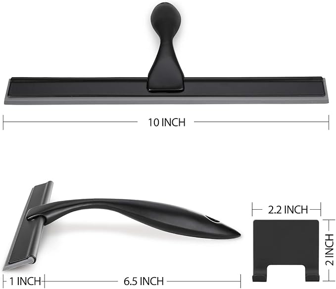 HIWARE All-Purpose Shower Squeegee for Shower Doors, Bathroom, Window and Car Glass - Black, Stainless Steel, 10 Inches
