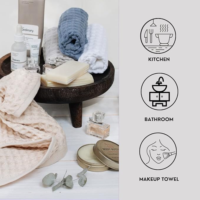 sea me at home Waffle Washcloths Set, 100% Turkish Cotton (Light Grey)