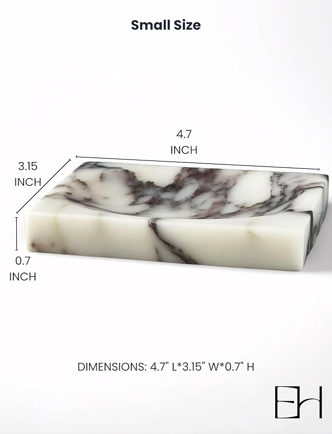 Marble Soap Dish for Shower - Stone Soap Tray Holder, Natural Soap Bar Holder Countertop Caddy, Marble Bathroom Accessories (Calacatta Violet P)