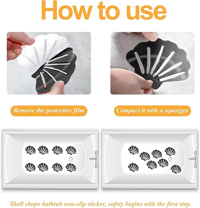 Bathtub Stickers Non Slip, Shell Shaped Tubs Safety Shower Treads, Adhesive Sticker for Bathroom Bathtub, Shower Floor,Grey (12Pcs)