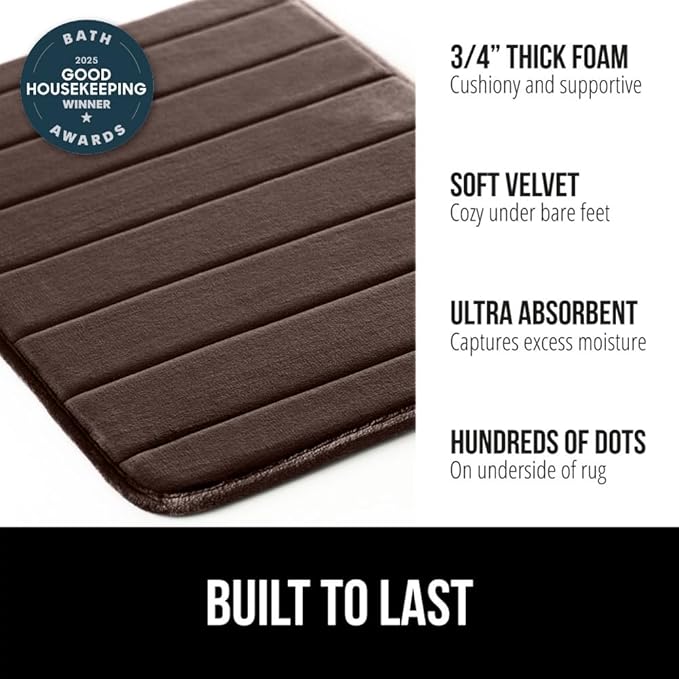 GORILLA GRIP Memory Foam Bath Mat, Soft Absorbent US Designed Bathroom Rug, Gripping Dots Machine Washable Bathmat, Cushioned Floor Mats, Shower Sink Rugs Room Décor Accessories, 30x20 Brown