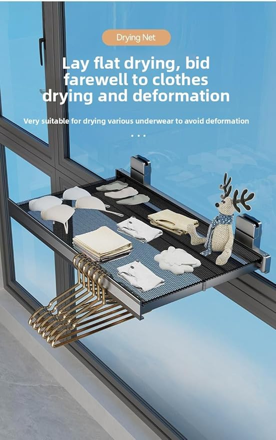 Oleth Telescopic Suction Cup Bathroom Towel Rack & Balcony Drying Net: Super Strong Suction, Tool-Free Install, Wall-Safe. Fits Smooth Surfaces for Towels/Small Items.Bathroom Concealed Folding Shelf