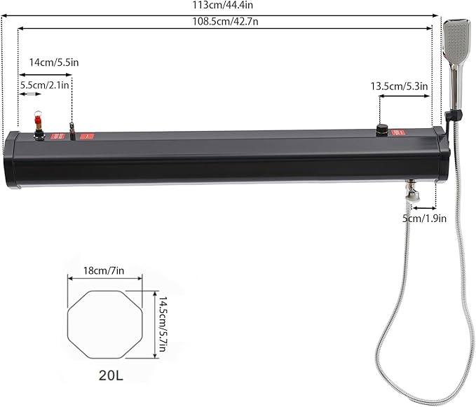 TFCFL 7.93 Gallon Roof Rack Mount Road Shower, High Pressure Outdoor Camping Shower with Long Hose, Portable Camping Solar Shower for Camping, Hiking, Beach, Pet & Gear Cleaning, Black