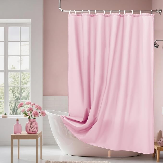 AooHome Extra Long 72x78 inch Shower Liner, Fabric Solid Color Shower Curtain Liner with Hooks, Weighted Hem, Water Repellent, Pink