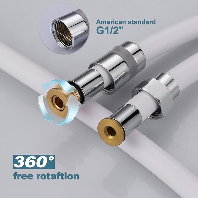 Aleasha Extra Long Shower Hose - 63 Inches Extension for Bathing, Toilet Cleaning, Dogs, Bathroom - White Handheld Shower Head Hose