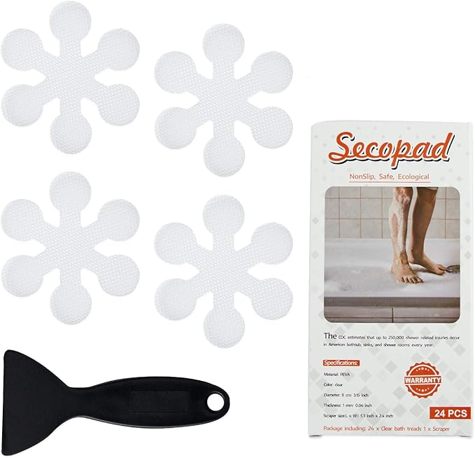 Bathtub Stickers Non-Slip, 24 PCS Safety Shower Treads Adhesive Appliques with Premium Scraper