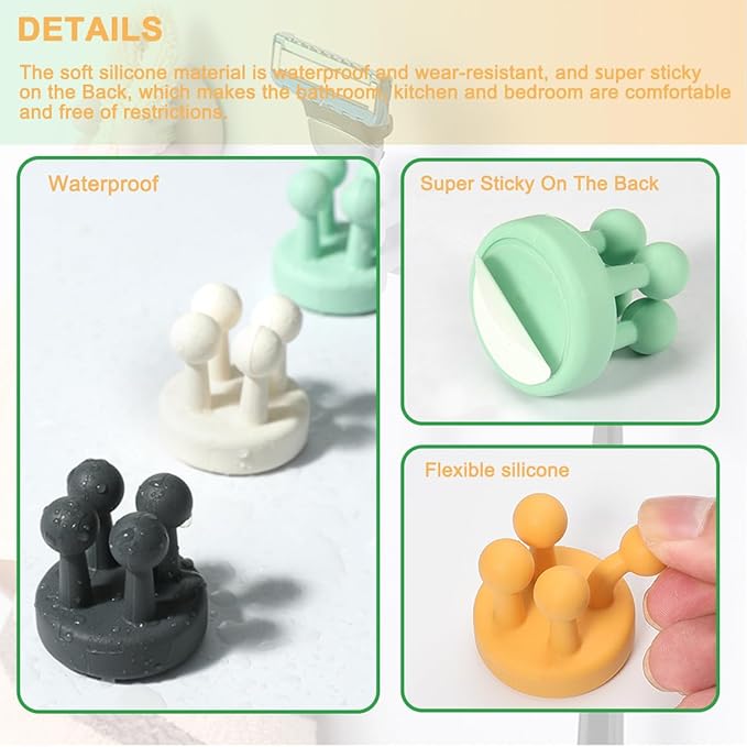 Silicone Toothbrush Holders for Bathrooms - 4 Pcs Green Wall Mounted Shower Razor Holder