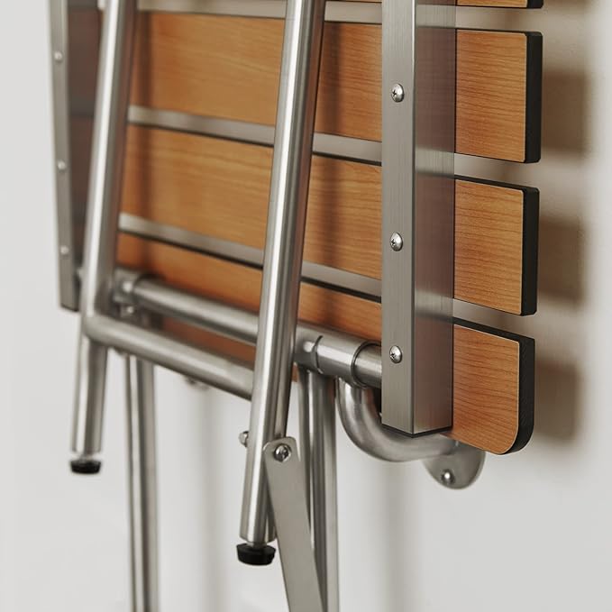 Seachrome 22-inch ADA Folding Shower Seat with Legs, Teak Phenolic Slats