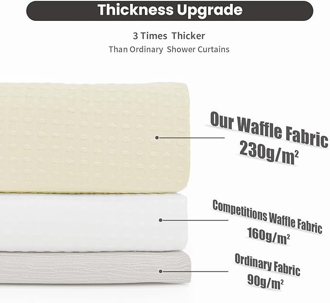 Inhousolu No Hook Shower Curtain with Snap in Fabric Liner Set Waffle Weave 230GSM Weighted Hem, Waterproof & Washable Bathroom Curtain Spa Luxury with Mesh Top Window 72" W x 72" L Ivory