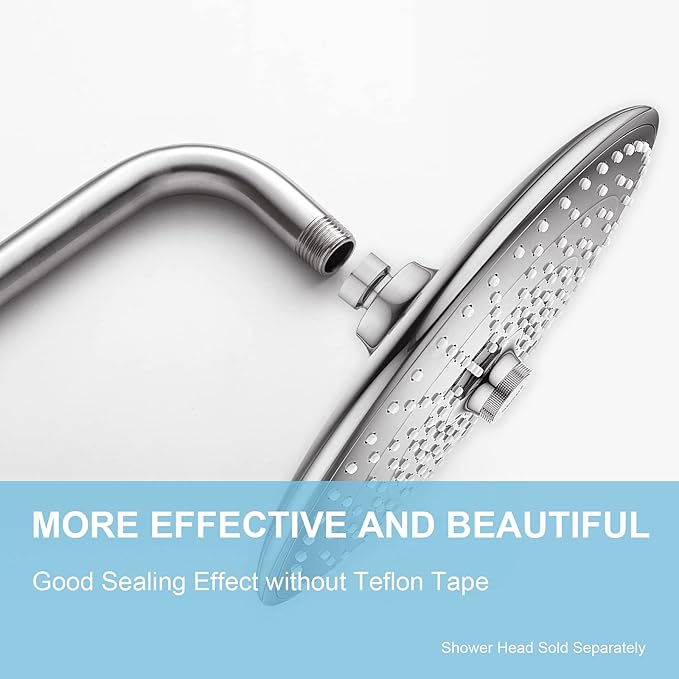 OFFO Shower Arm with Flange, 16 in Brushed Nickel Wall Mount Replacement Angle Shower Head Arm Wall-Mounted For Fixed Shower Head & Handheld Showerhead